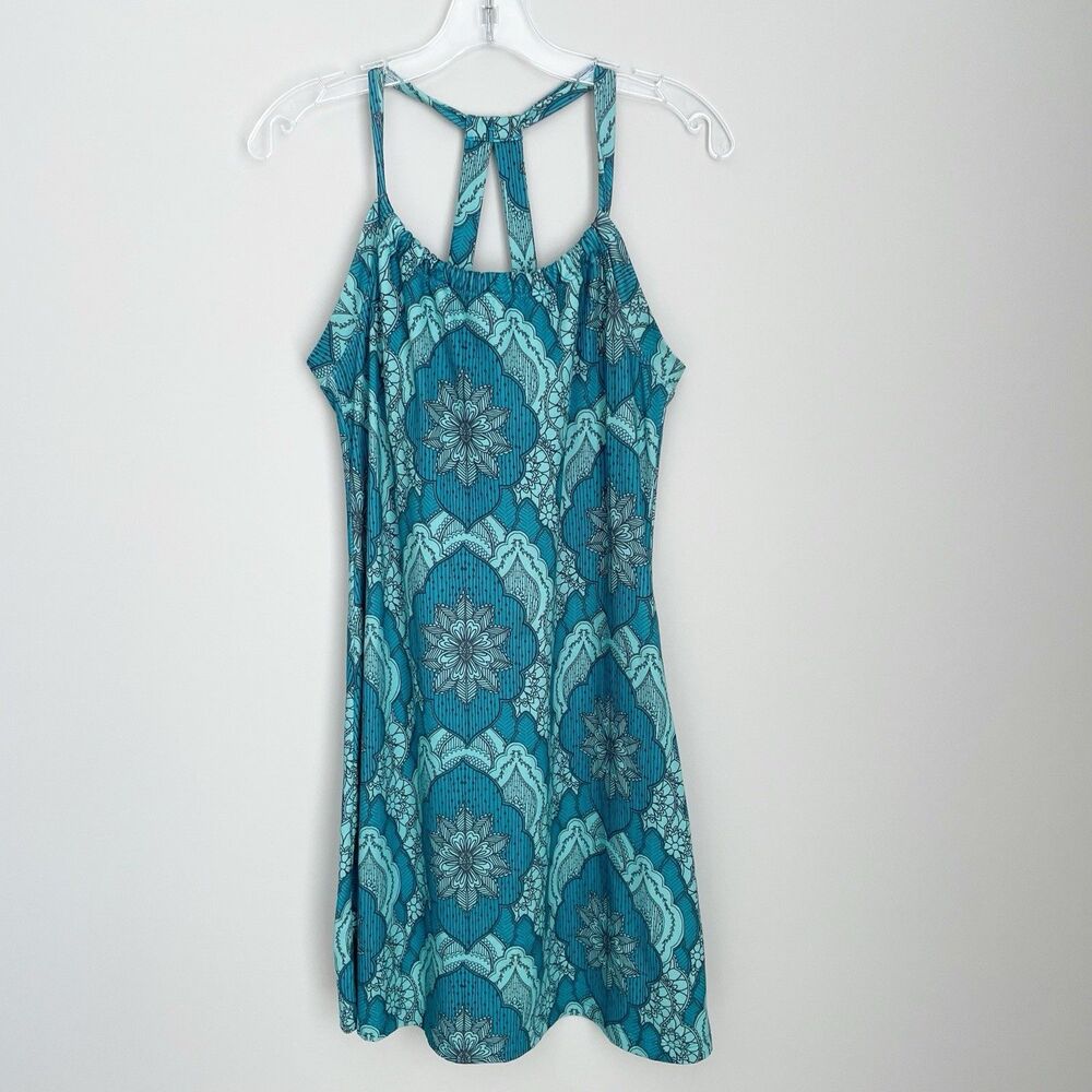 Prana Size L Quinn Dress Teal Blue Racerback Strappy Back Athletic